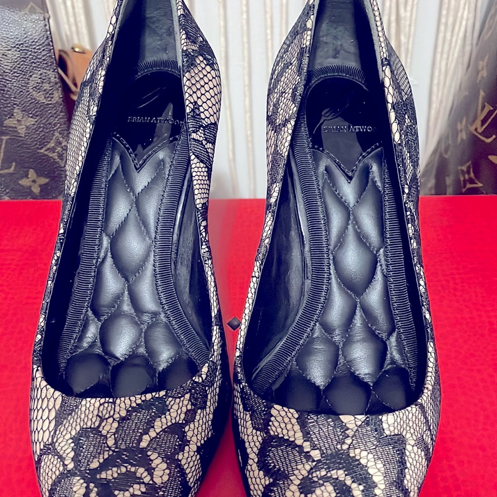 B Brian Atwood Malika Pointed-Toe, Black Lace Pumps - Picture 6 of 8